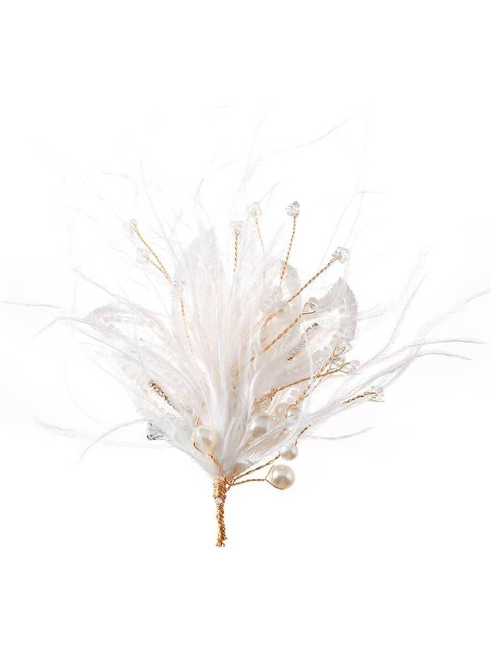 CZ Feather Bouquet Brooch and Hair Pin, White, brooch, Hair pin, Unique jewelry